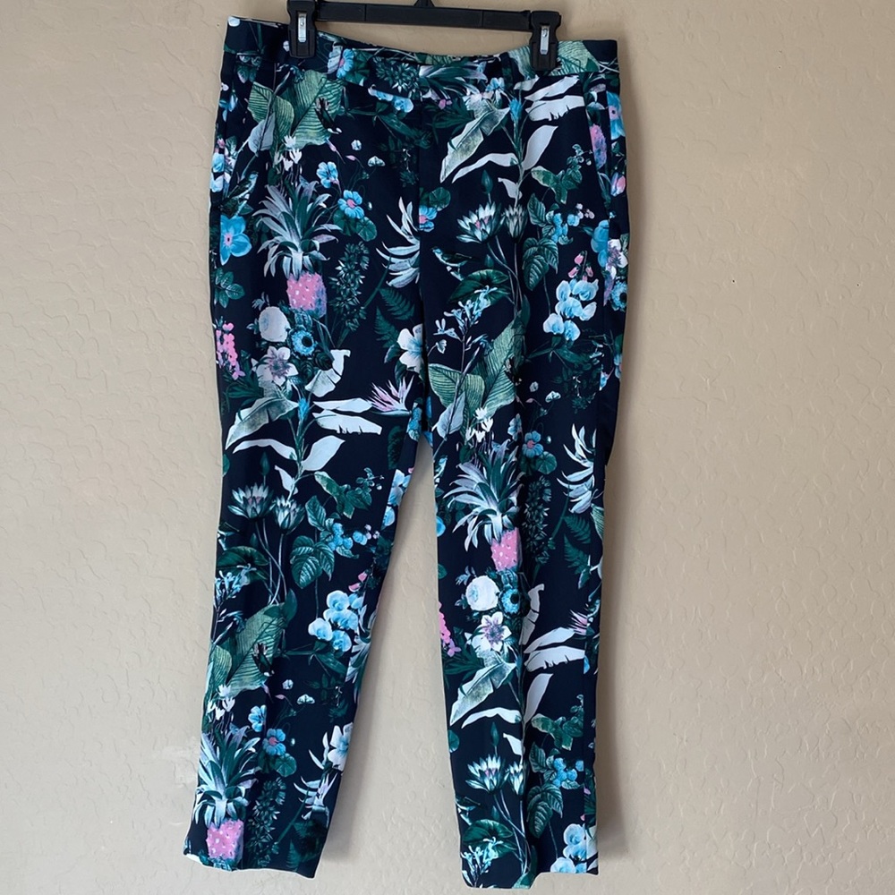 Banana Republic Floral Print Pants - Black, Green, Pink, Blue